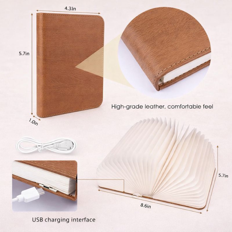 LumaFold™ Foldable Book Lamp (Wood Cover, 360° Ambient Light)