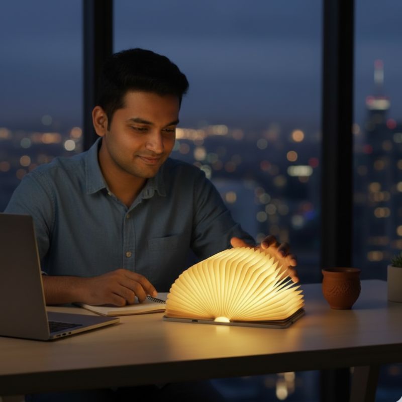 LumaFold™ Foldable Book Lamp (Wood Cover, 360° Ambient Light)