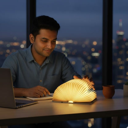 LumaFold™ Foldable Book Lamp (Wood Cover, 360° Ambient Light)