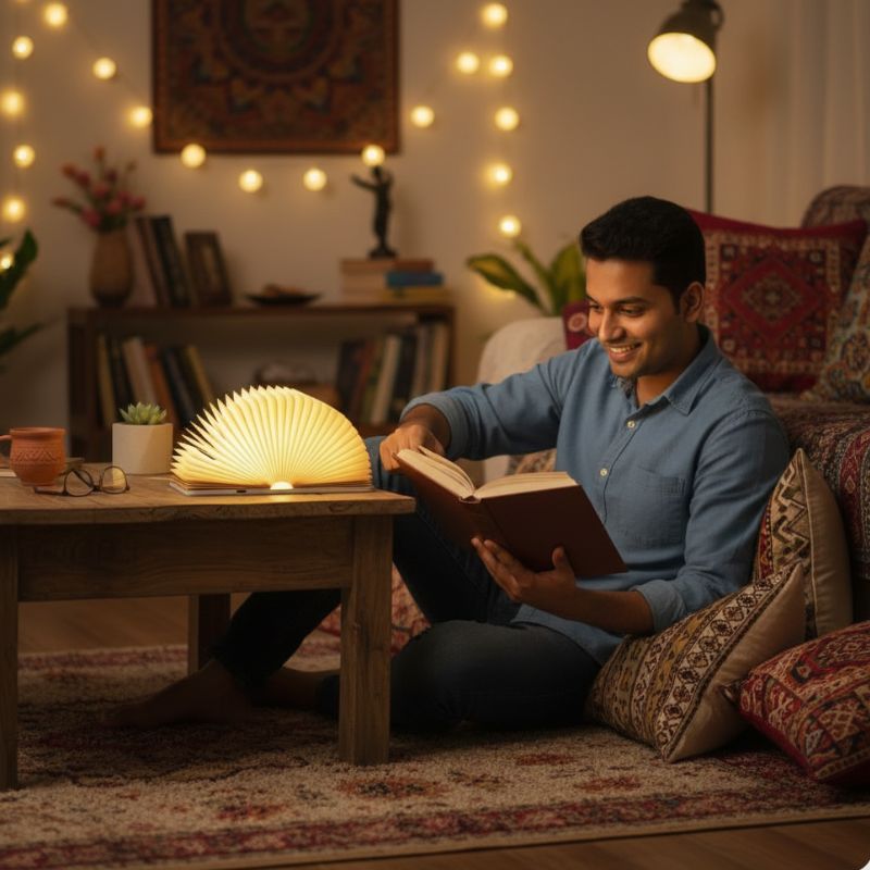 LumaFold™ Foldable Book Lamp (Wood Cover, 360° Ambient Light)