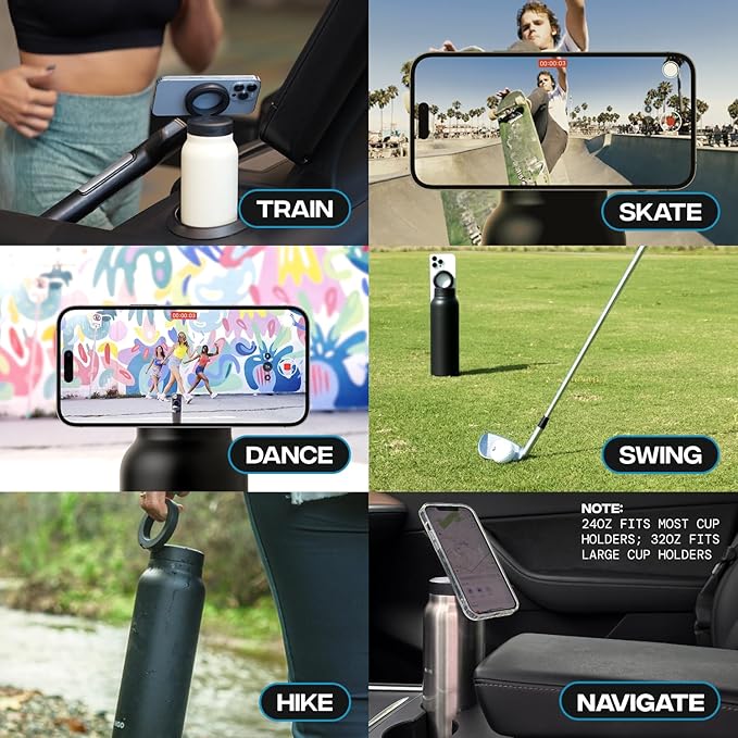 MagSip™ | Water Bottle + Tripod Mount + Phone Stand