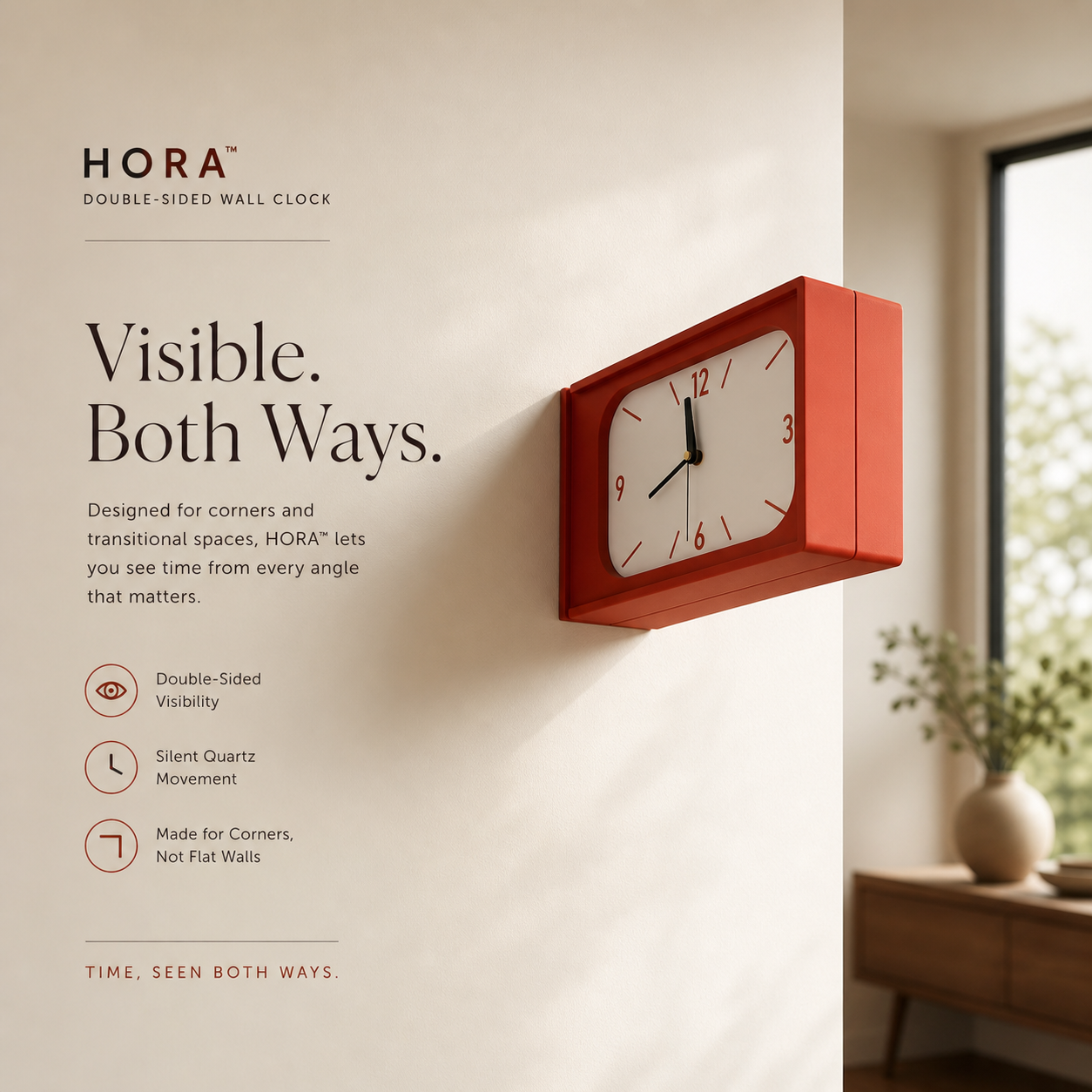 HORA™ | Double-Sided Sculptural Wall Clock