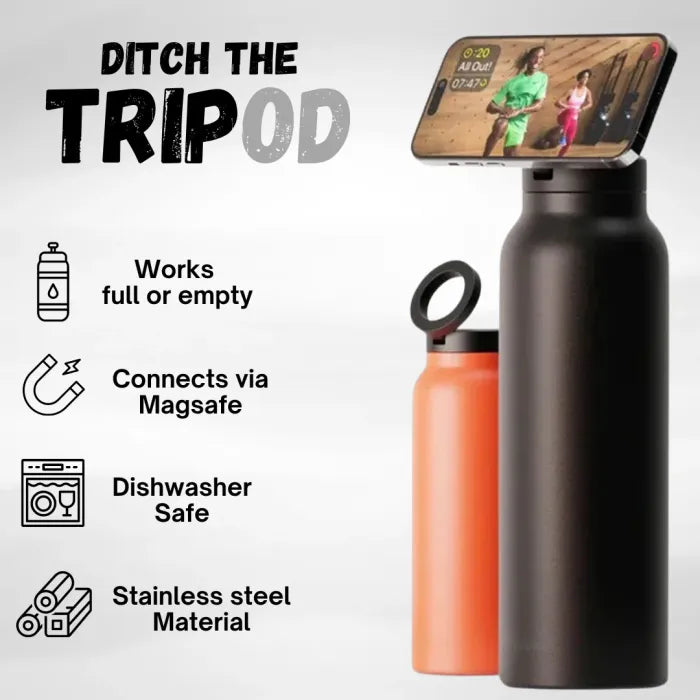MagSip™ | Water Bottle + Tripod Mount + Phone Stand